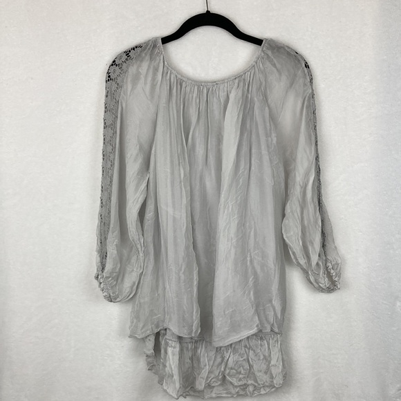 Le Marais Paris Women’s Silk Boho Peasant Tunic Top sz Large - Picture 2 of 12